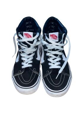 Vans Black and White High-Tops with Red Logo
